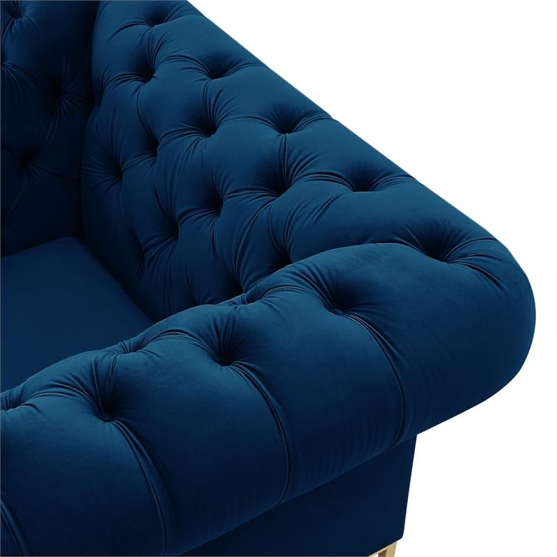 Arlette Club Chair Navy Velvet  Button Tufted Gold Nailhead Trim Sinuous Springs
