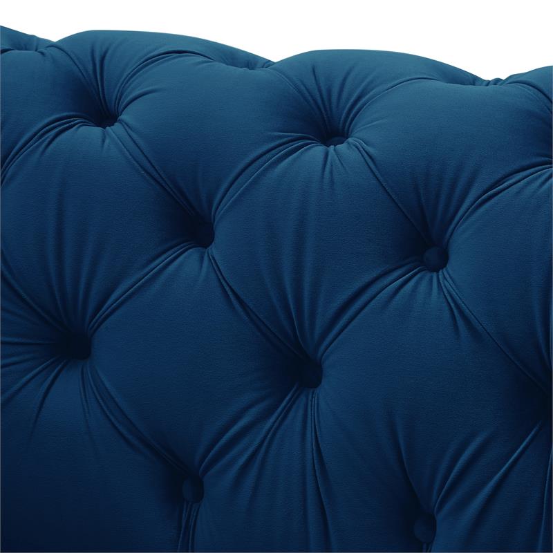 Arlette Club Chair Navy Velvet  Button Tufted Gold Nailhead Trim Sinuous Springs
