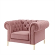 Arlette Club Chair Rust Velvet  Button Tufted Gold Nailhead Trim Sinuous Springs