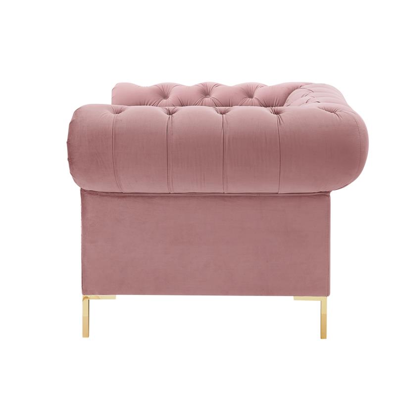 Arlette Club Chair Rust Velvet  Button Tufted Gold Nailhead Trim Sinuous Springs