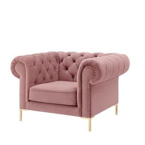 Arlette Club Chair Rust Velvet  Button Tufted Gold Nailhead Trim Sinuous Springs