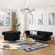 Arlette Sofa Black Velvet  Button Tufted Gold Nailhead Trim Sinuous Springs