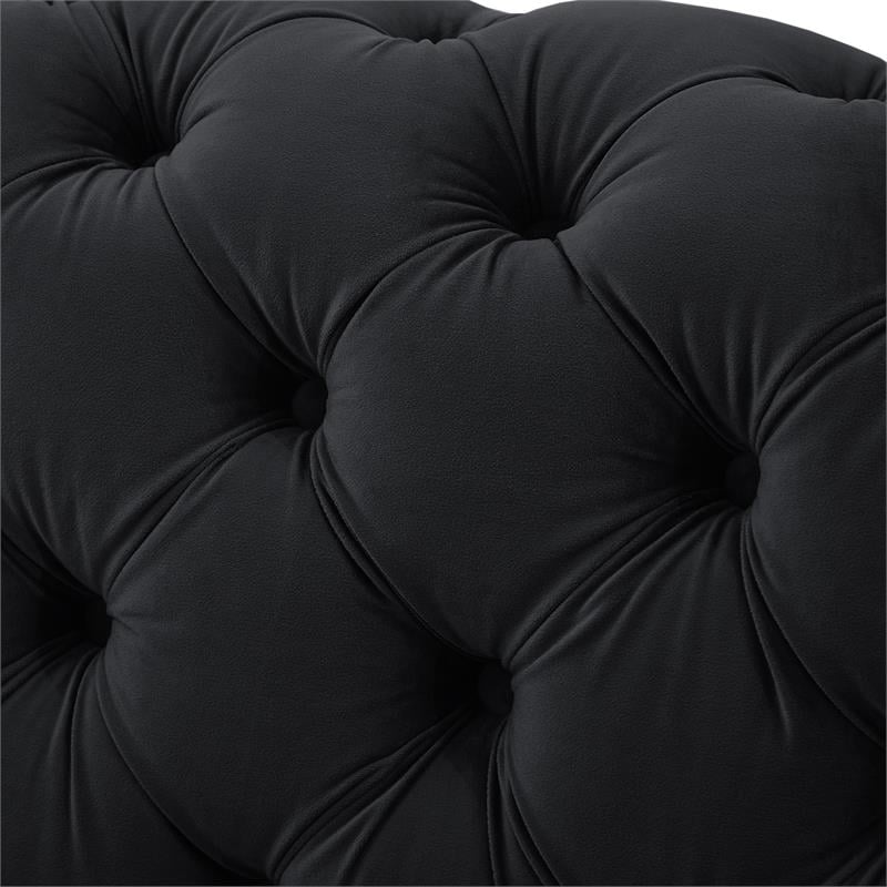Arlette Sofa Black Velvet  Button Tufted Gold Nailhead Trim Sinuous Springs