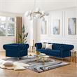 Arlette Sofa Navy Velvet  Button Tufted Gold Nailhead Trim Sinuous Springs