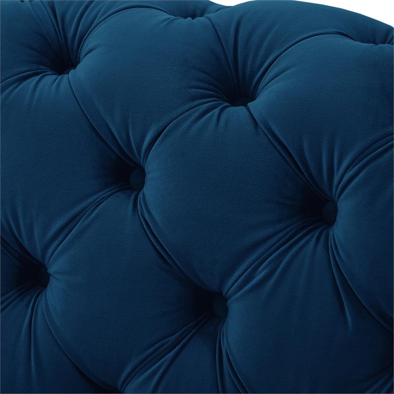 Arlette Sofa Navy Velvet  Button Tufted Gold Nailhead Trim Sinuous Springs