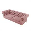 Arlette Sofa Rust Velvet  Button Tufted Gold Nailhead Trim Sinuous Springs