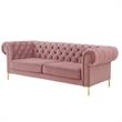 Arlette Sofa Rust Velvet  Button Tufted Gold Nailhead Trim Sinuous Springs