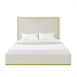 Creed Bed Beige Velvet King Upholstered Powder Coated Gold Frame and Base
