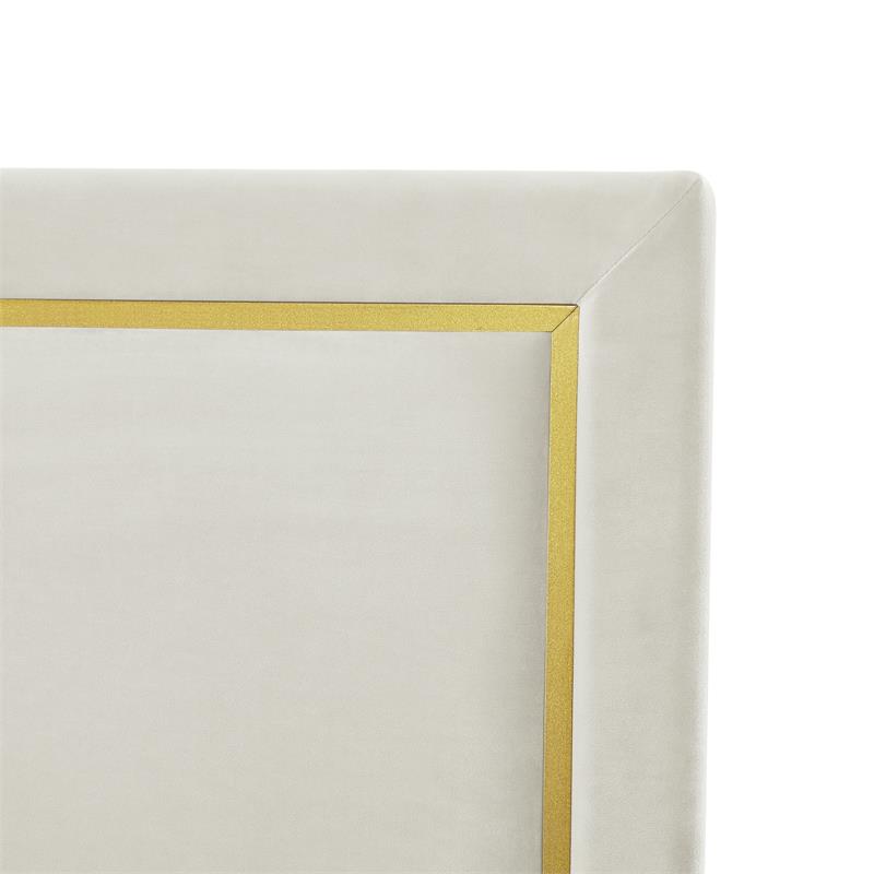 Creed Bed Beige Velvet King Upholstered Powder Coated Gold Frame and Base