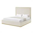 Creed Bed Beige Velvet Queen Upholstered Powder Coated Gold Frame and Base