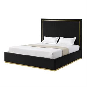 Creed Bed Black Velvet King Upholstered Powder Coated Gold Frame and Base