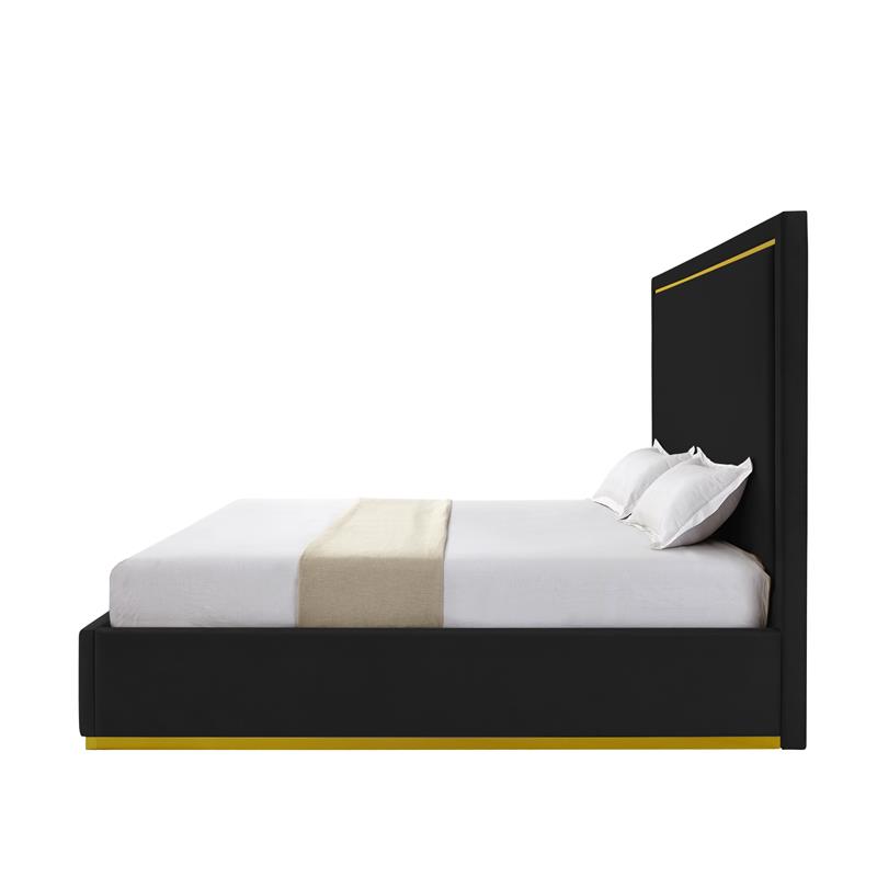 Creed Bed Black Velvet Queen Upholstered Powder Coated Gold Frame and Base