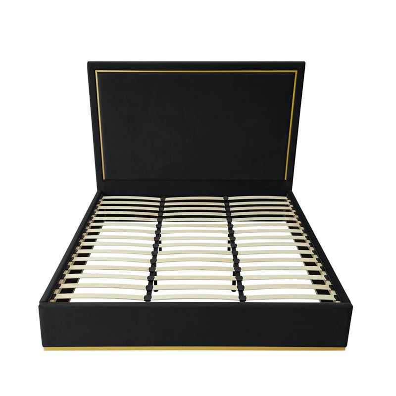 Creed Bed Black Velvet Queen Upholstered Powder Coated Gold Frame and Base