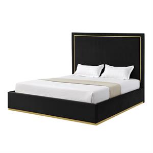 creed bed black velvet upholstered powder coated gold frame base