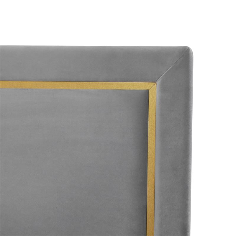 Creed Bed Grey Velvet King Upholstered Powder Coated Gold Frame and Base