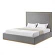 Creed Bed Grey Velvet King Upholstered Powder Coated Gold Frame and Base