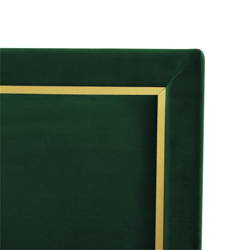 Creed Bed Hunter Green Velvet King Upholstered Powder Coated Gold Frame and Base
