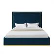Creed Bed Navy Velvet King Upholstered Powder Coated Gold Frame and Base