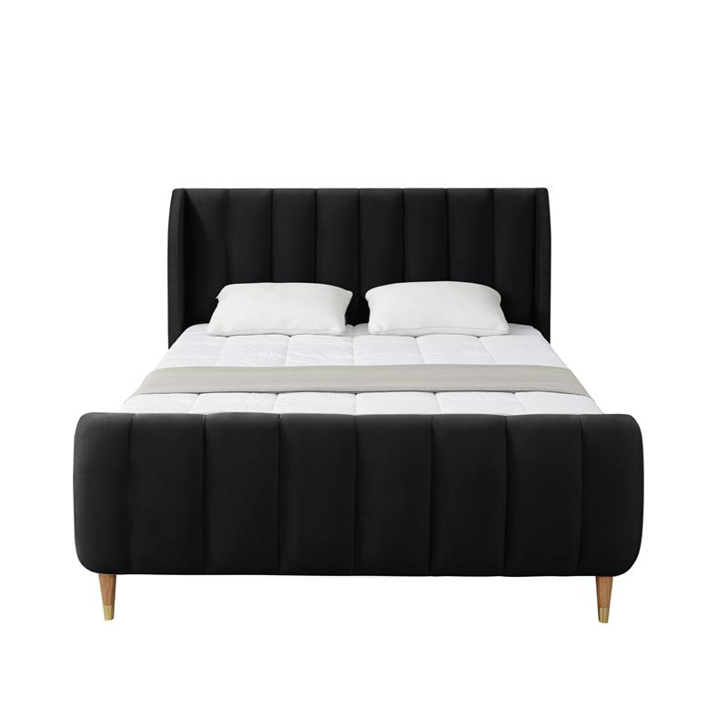 Aubreigh Bed Black Velvet King Upholstered Channel Tufted