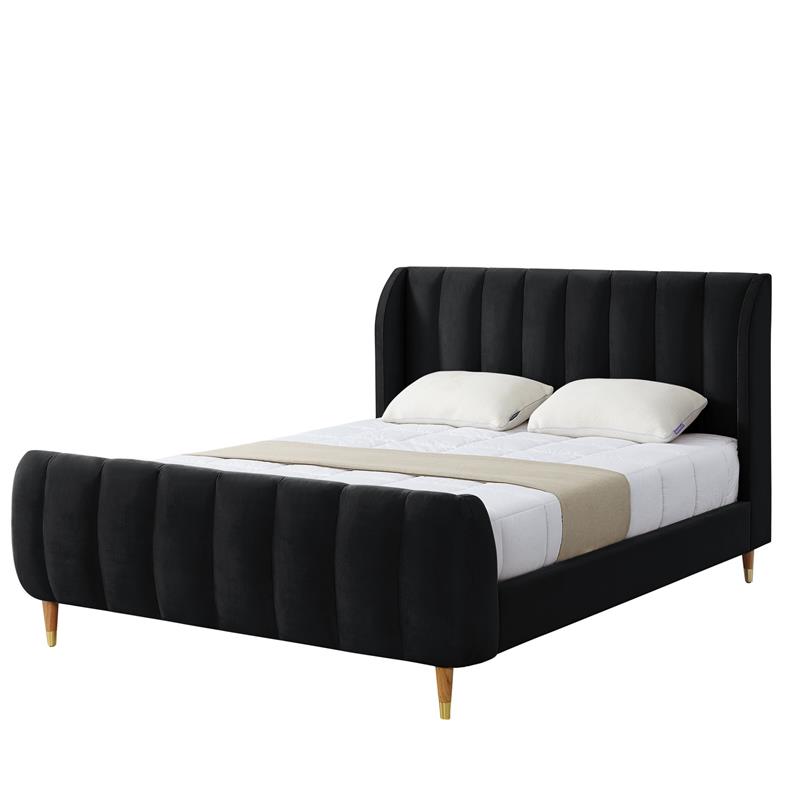 Aubreigh Bed Black Velvet King Upholstered Channel Tufted