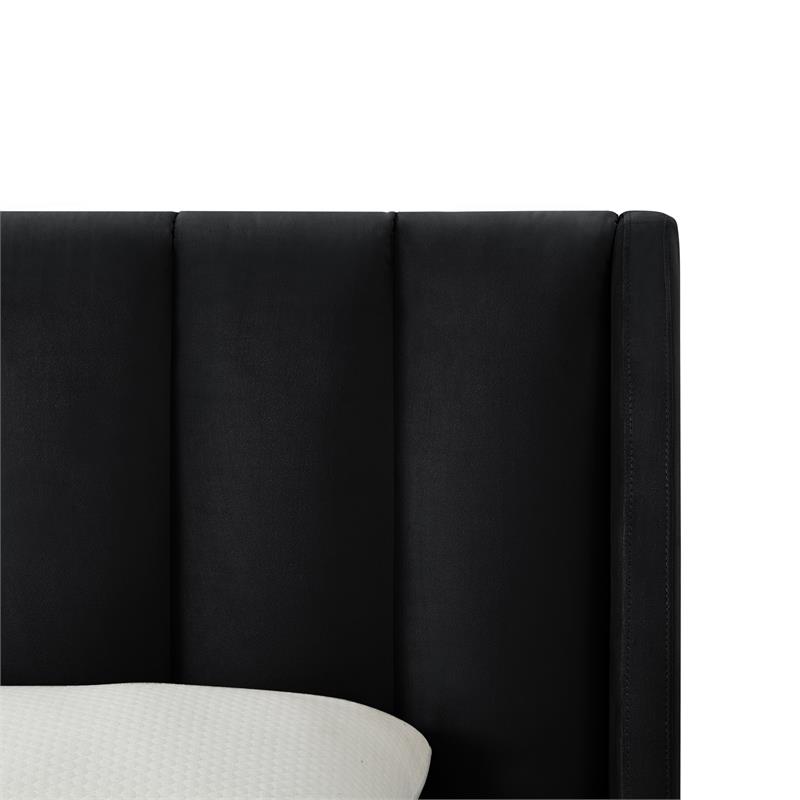 Aubreigh Bed Black Velvet Queen Upholstered Channel Tufted