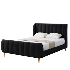 Aubreigh Bed Black Velvet Queen Upholstered Channel Tufted