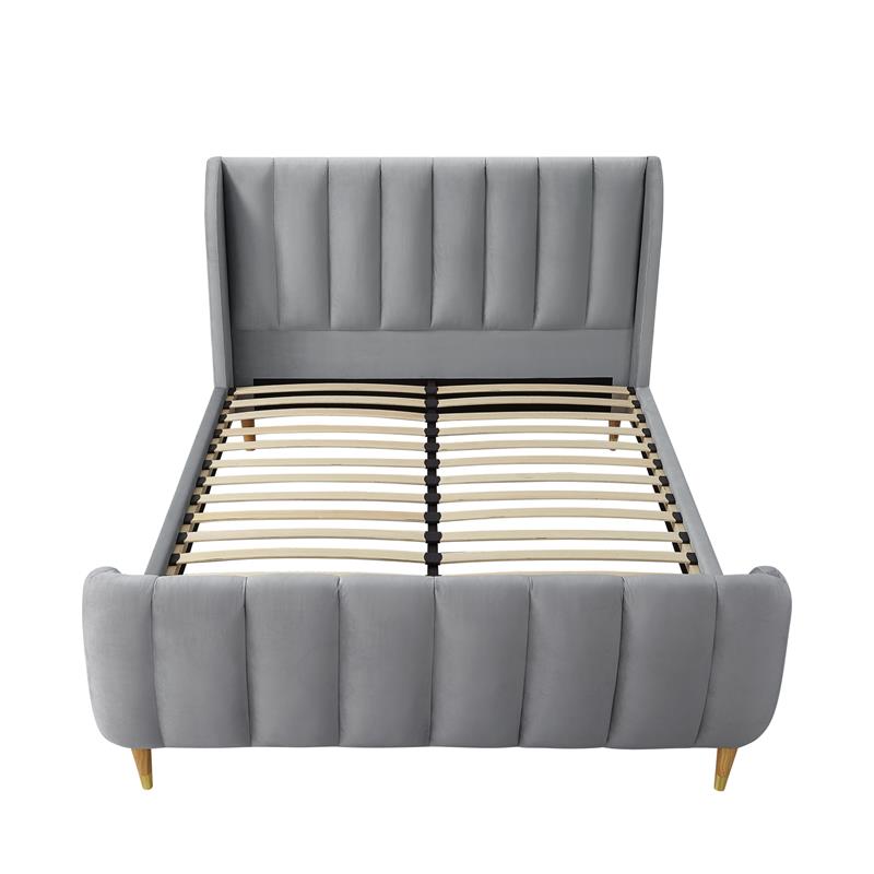 Aubreigh Bed Grey Velvet King Upholstered Channel Tufted