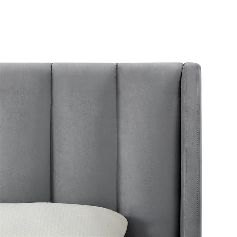 Aubreigh Bed Grey Velvet Queen Upholstered Channel Tufted