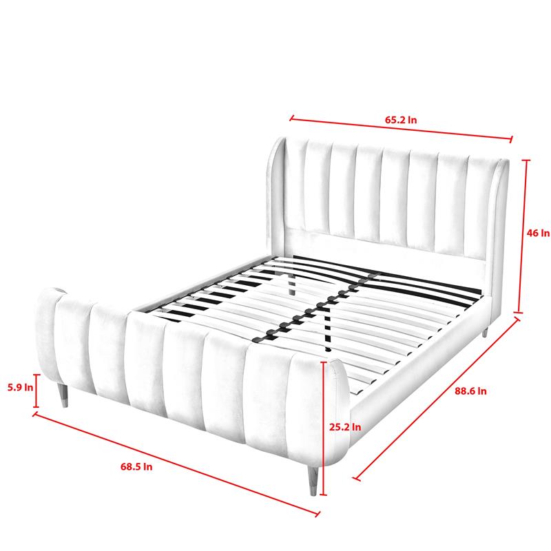 Aubreigh Bed Grey Velvet Queen Upholstered Channel Tufted