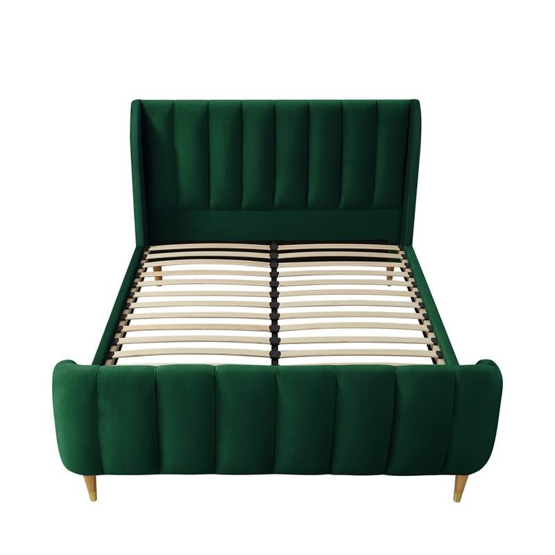 Aubreigh Bed Hunter Green Velvet King Upholstered Channel Tufted