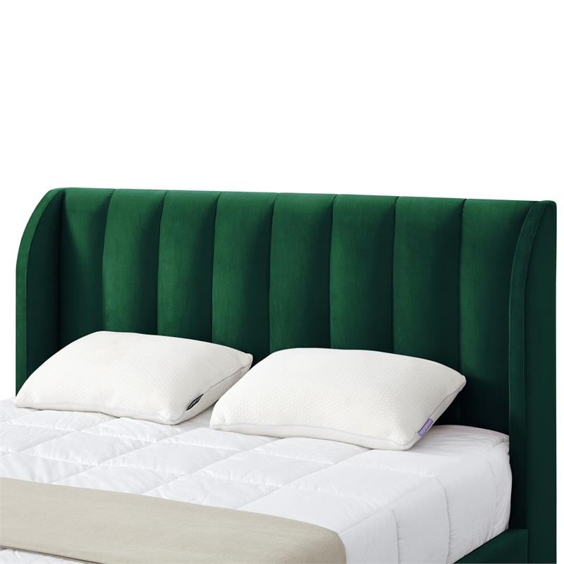 Aubreigh Bed Hunter Green Velvet King Upholstered Channel Tufted