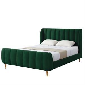Aubreigh Bed Hunter Green Velvet King Upholstered Channel Tufted