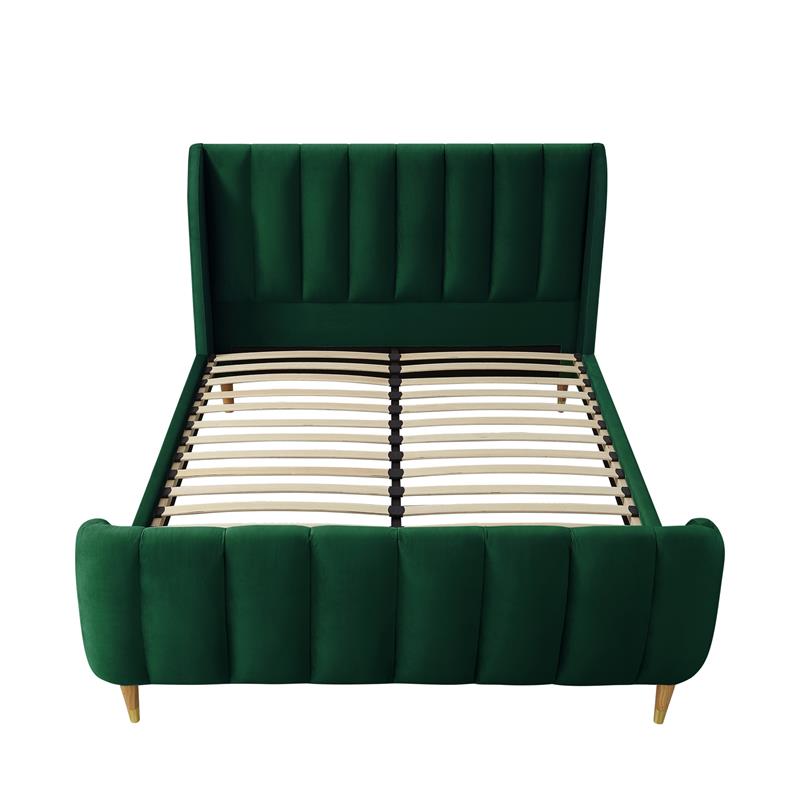 Aubreigh Bed Hunter Green Velvet Queen Upholstered Channel Tufted
