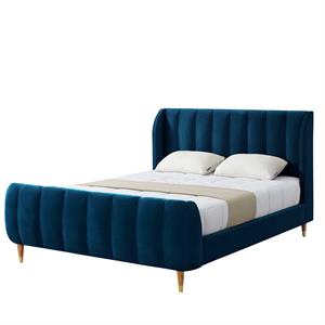 Aubreigh Bed Navy Velvet King Upholstered Channel Tufted