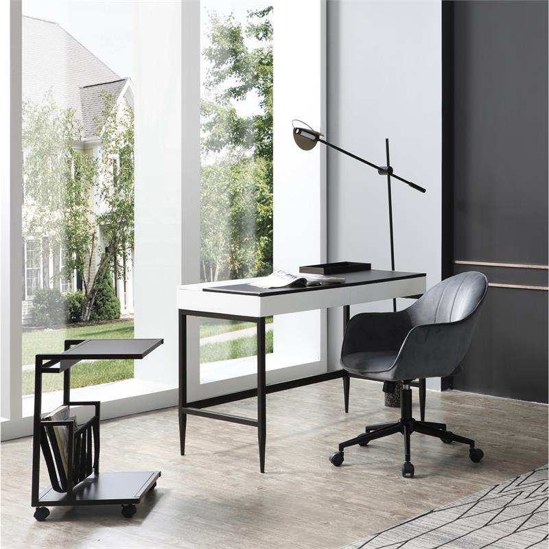 Floyd Eucalyptus Wood Desk Black/White 43.3L x 21.6W x 30H 2 Storage Drawers