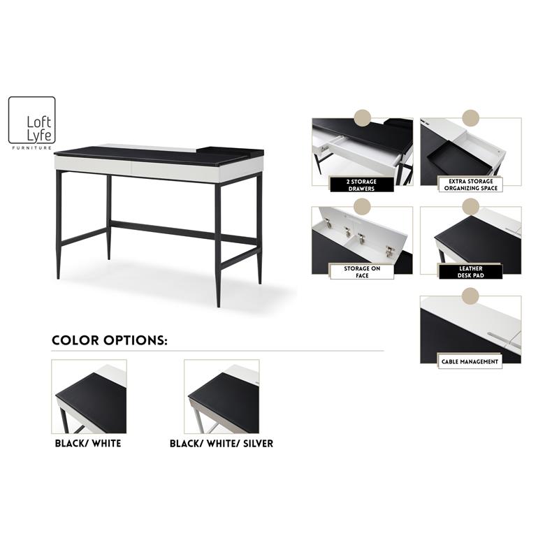 Floyd Eucalyptus Wood Desk Black/White 43.3L x 21.6W x 30H 2 Storage Drawers