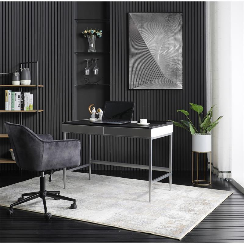 Floyd Eucalyptus Wooden Desk Black/Grey 43.3L x 21.6W x 30H 2 Storage Drawers