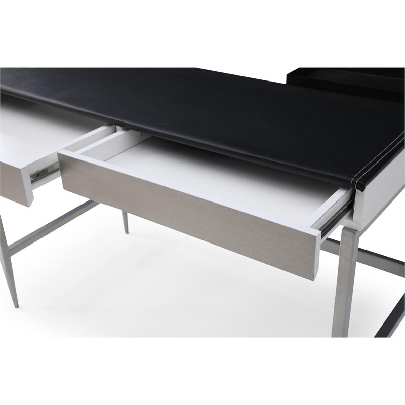 Floyd Eucalyptus Wooden Desk Black/Grey 43.3L x 21.6W x 30H 2 Storage Drawers