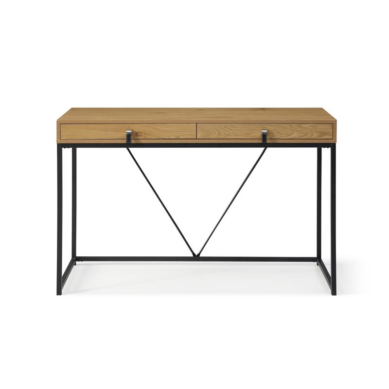 Emelyn Wooden Desk Natural/Black 47.2L x 19.7W x 30H 2 Storage Leather Drawer