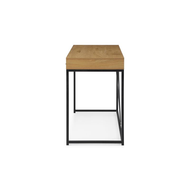 Emelyn Wooden Desk Natural/Black 47.2L x 19.7W x 30H 2 Storage Leather Drawer