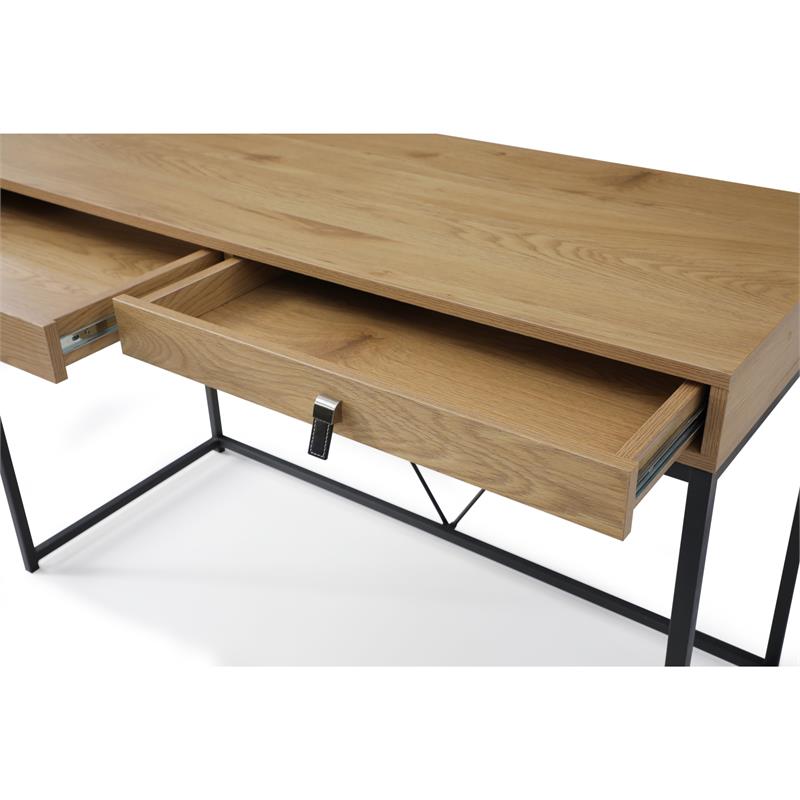 Emelyn Wooden Desk Natural/Black 47.2L x 19.7W x 30H 2 Storage Leather Drawer