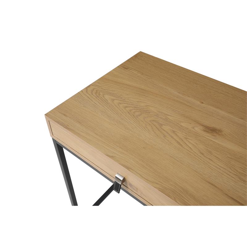 Emelyn Wooden Desk Natural/Black 47.2L x 19.7W x 30H 2 Storage Leather Drawer
