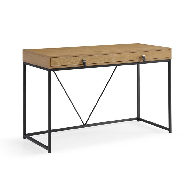 Emelyn Wooden Desk Natural/Black 47.2L x 19.7W x 30H 2 Storage Leather Drawer