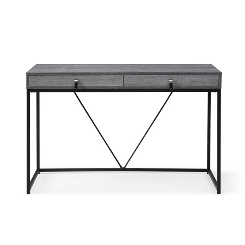 Emelyn Wooden Desk Grey/Black 47.2L x 19.7W x 30H 2 Storage Leather Drawer