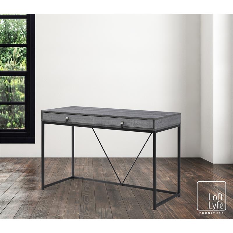Emelyn Wooden Desk Grey/Black 47.2L x 19.7W x 30H 2 Storage Leather Drawer