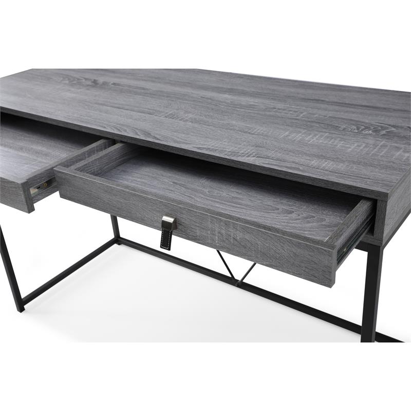 Emelyn Wooden Desk Grey/Black 47.2L x 19.7W x 30H 2 Storage Leather Drawer