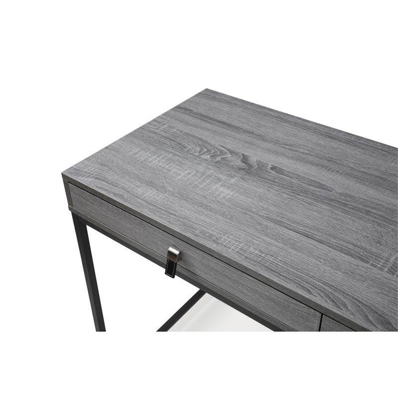 Emelyn Wooden Desk Grey/Black 47.2L x 19.7W x 30H 2 Storage Leather Drawer