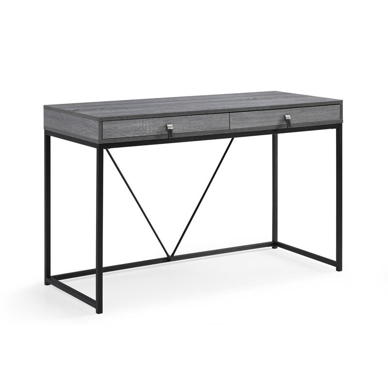 Emelyn Wooden Desk Grey/Black 47.2L x 19.7W x 30H 2 Storage Leather Drawer