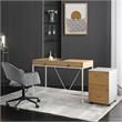 Emelyn Wooden Desk Natural/White 47.2L x 19.7W x 30H 2 Storage Leather Drawer