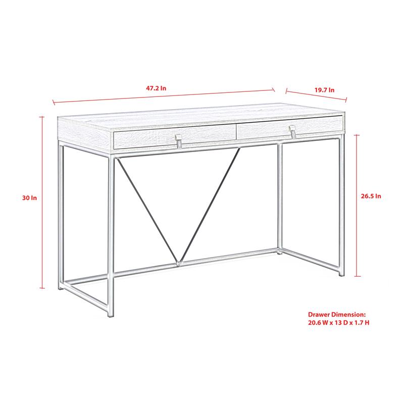 Emelyn Wooden Desk Natural/White 47.2L x 19.7W x 30H 2 Storage Leather Drawer